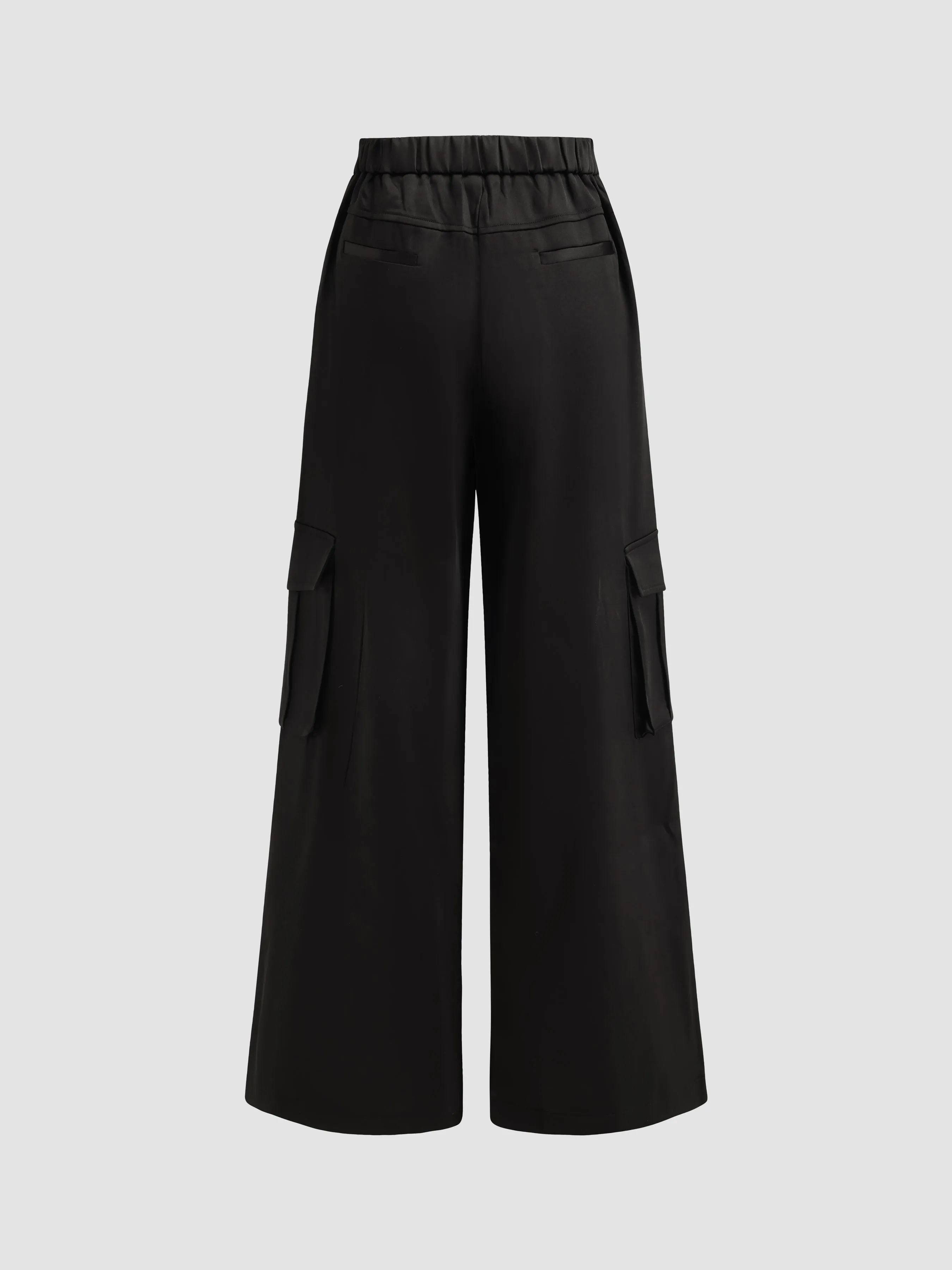 Satin Wide-Leg Cargo Pants With Pockets