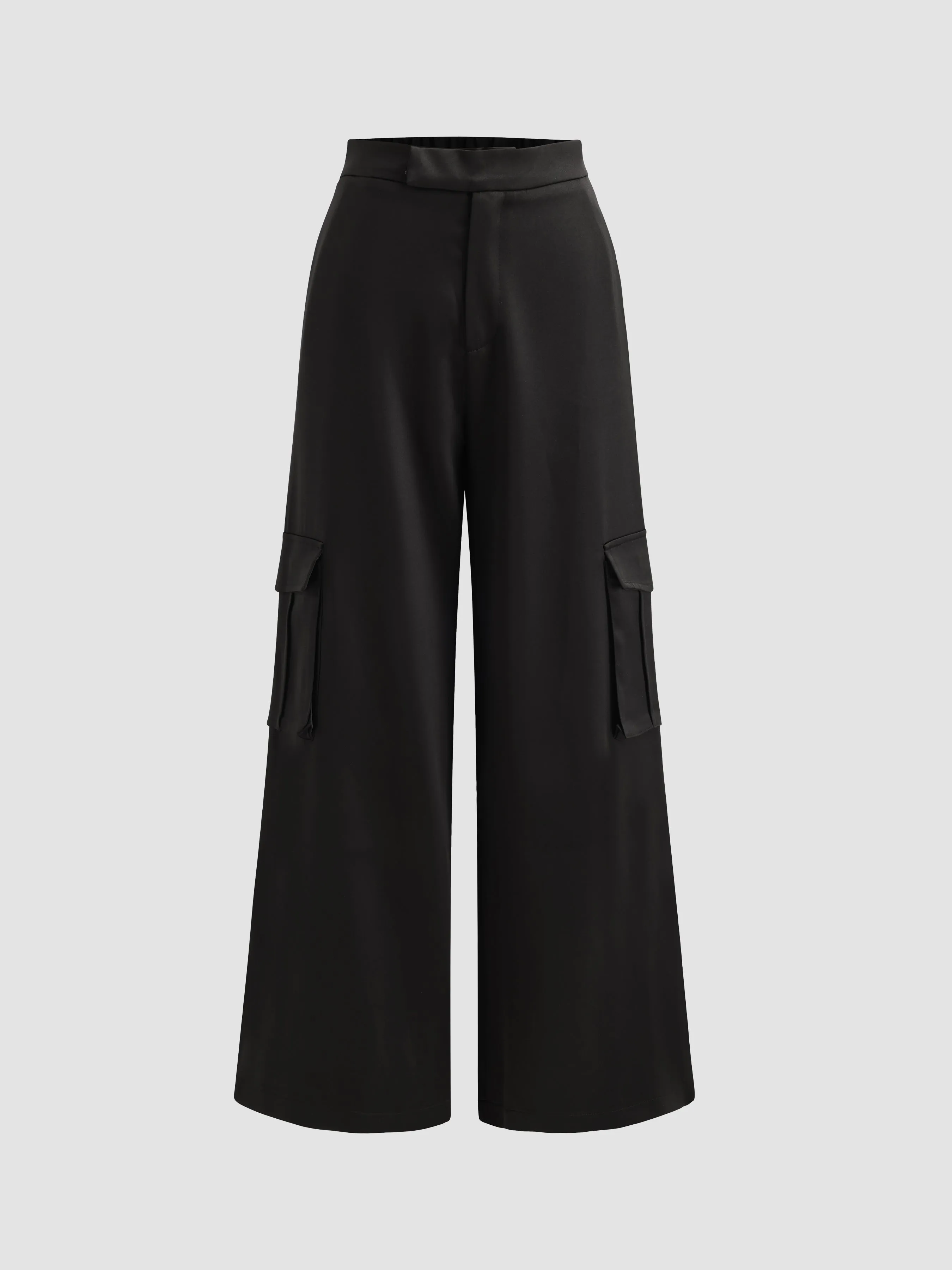 Satin Wide-Leg Cargo Pants With Pockets