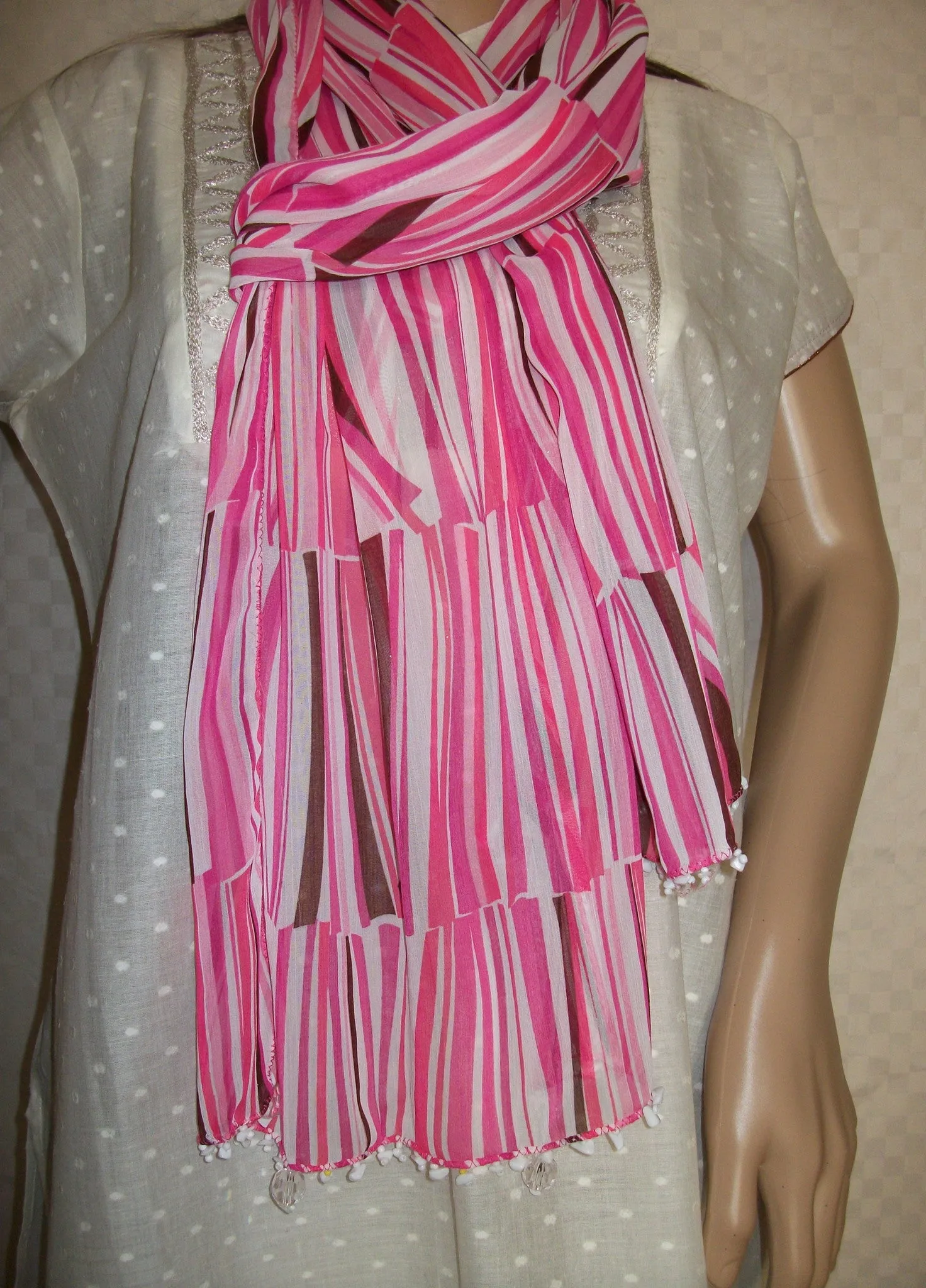 Scarf 2443 Pink Dupatta Chunni Shawl Wrap Shieno Sarees