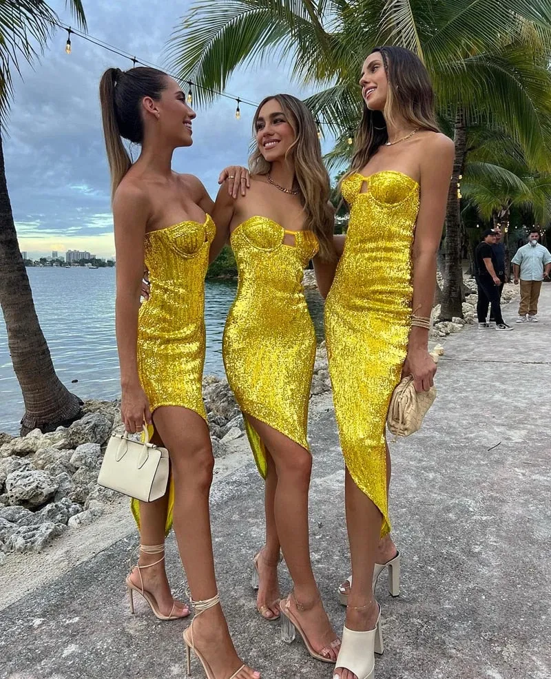 Sequin Dress Women Vacation Beach Backless Dress Split Bodycon Evening Party Dress