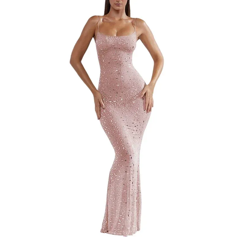 Sequined Sexy Strap Evening Dress Women Diamond Sleeveless Slim Hip Package Tube Top Shinny Dresses 2023 Party Bodycon Robe