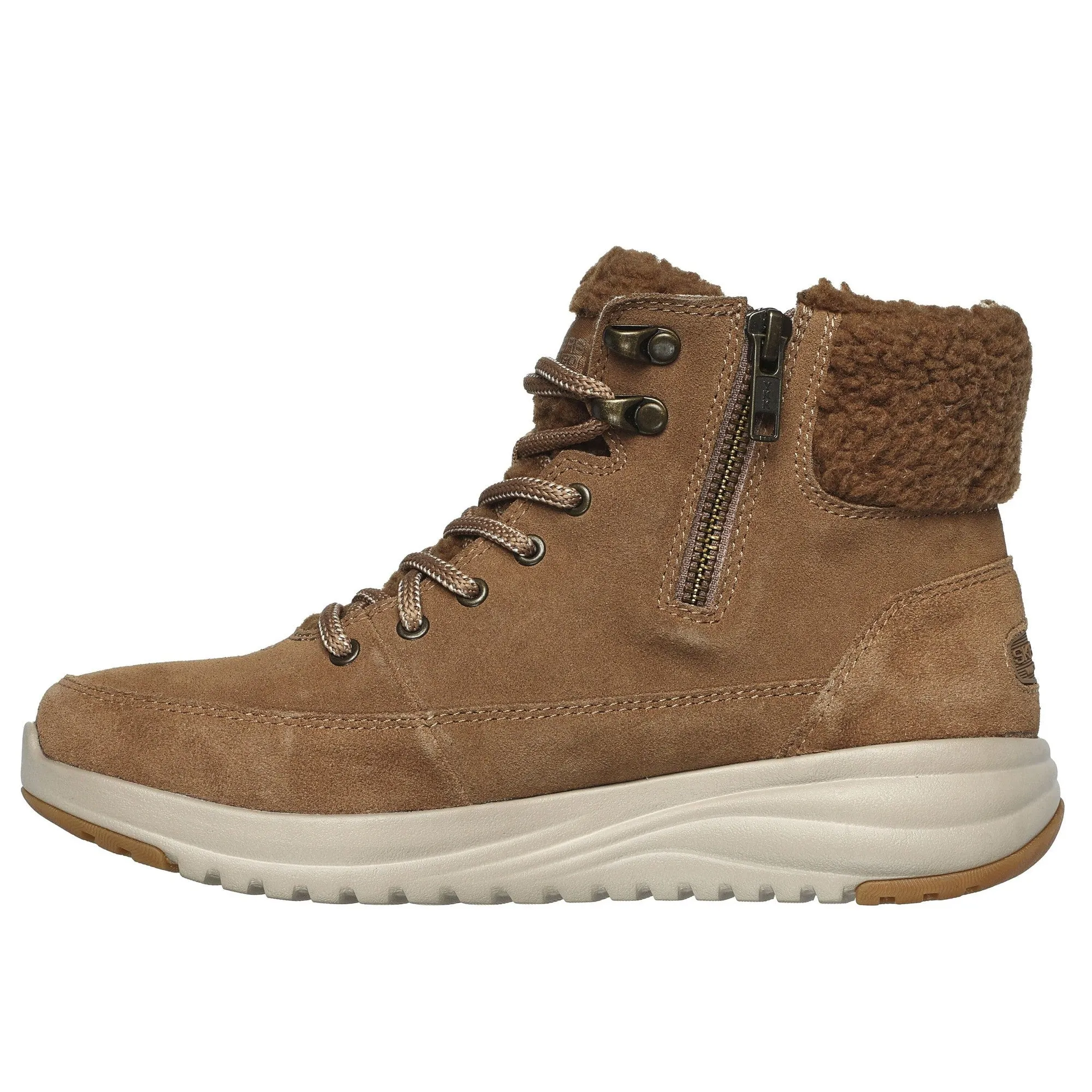 Skechers 144770 On The Go Stellar Winterize Ladies Brown Leather & Textile Waterproof Lace Up Ankle Boots