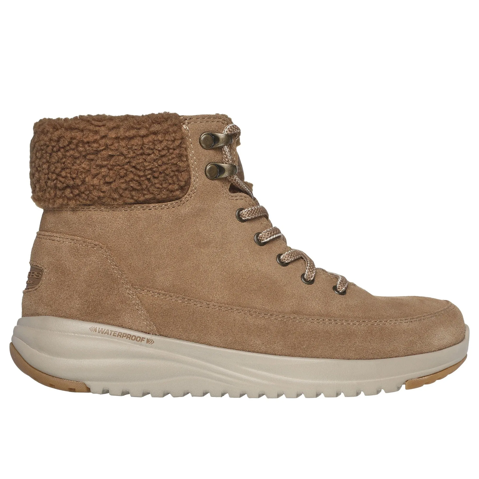 Skechers 144770 On The Go Stellar Winterize Ladies Brown Leather & Textile Waterproof Lace Up Ankle Boots