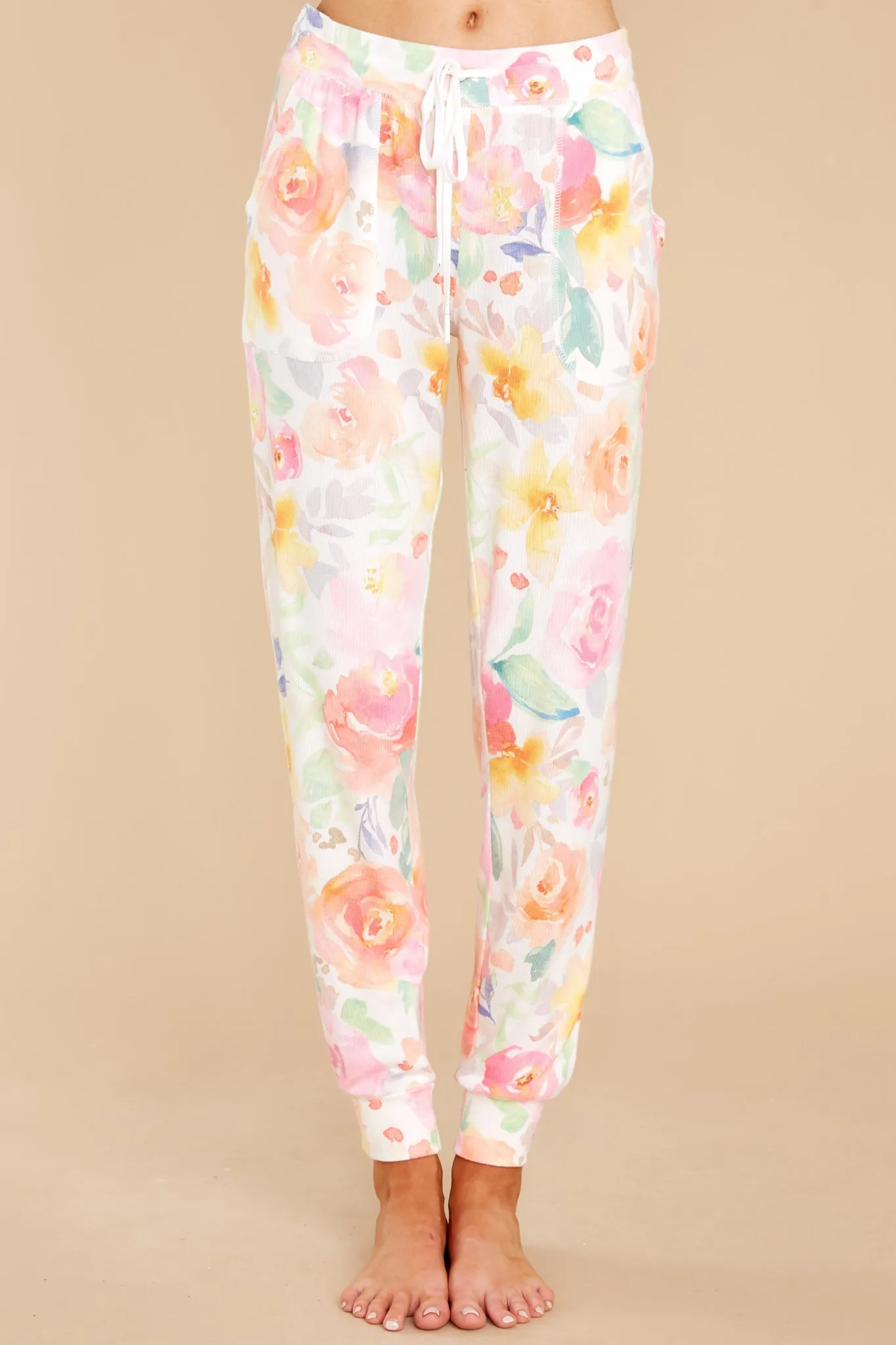 Skipping Through Flowers White Multi Floral Jogger