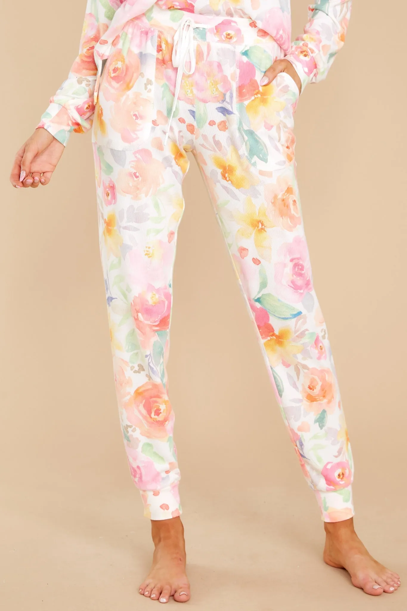 Skipping Through Flowers White Multi Floral Jogger