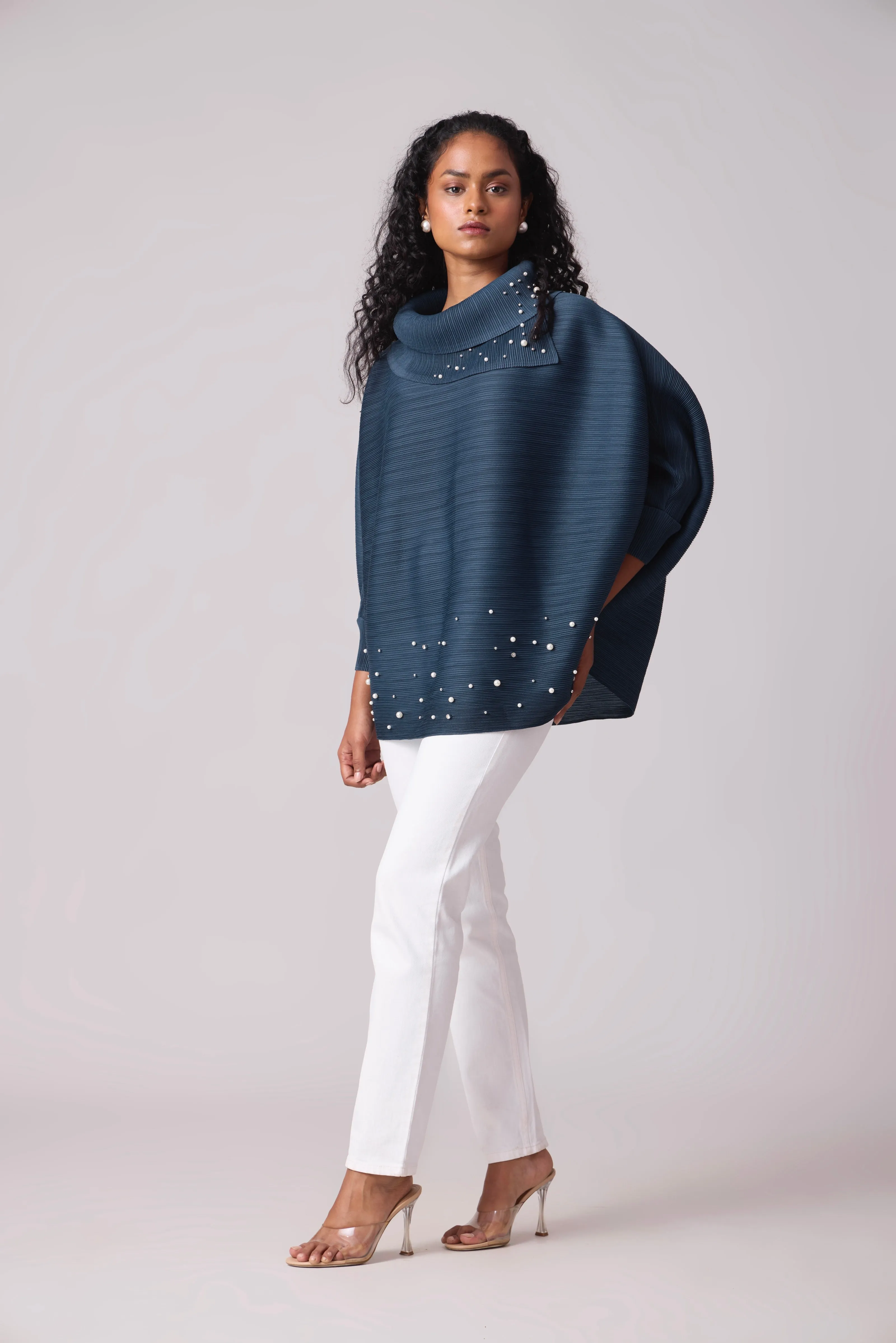 Sloane Pearled Batwing Top - Teal