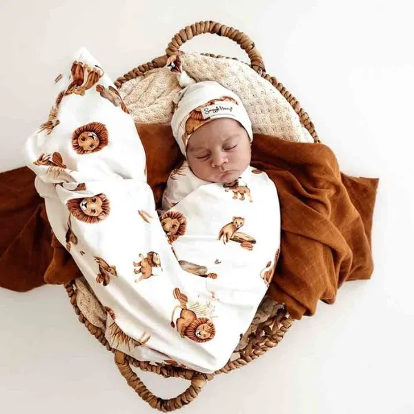 Snuggle Hunny Jersey Wrap with Matching Headwear - Lion Organic