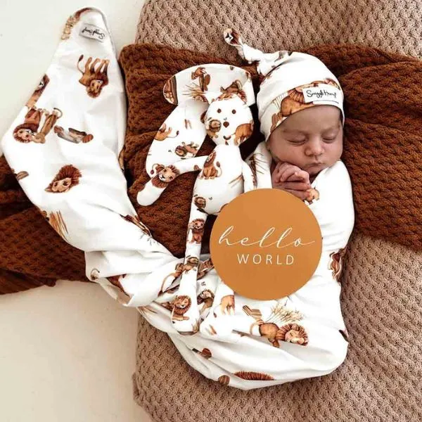 Snuggle Hunny Jersey Wrap with Matching Headwear - Lion Organic