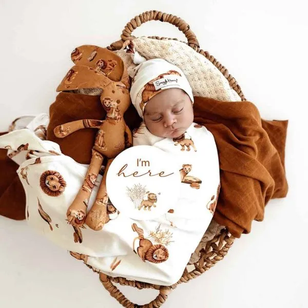 Snuggle Hunny Jersey Wrap with Matching Headwear - Lion Organic