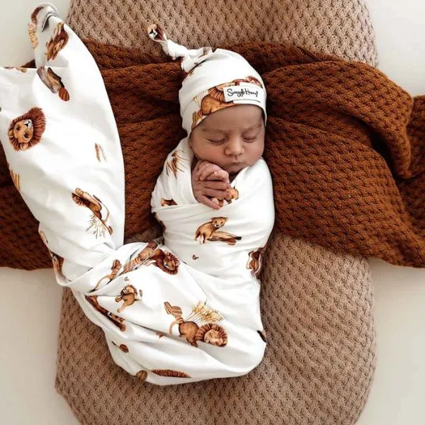 Snuggle Hunny Jersey Wrap with Matching Headwear - Lion Organic