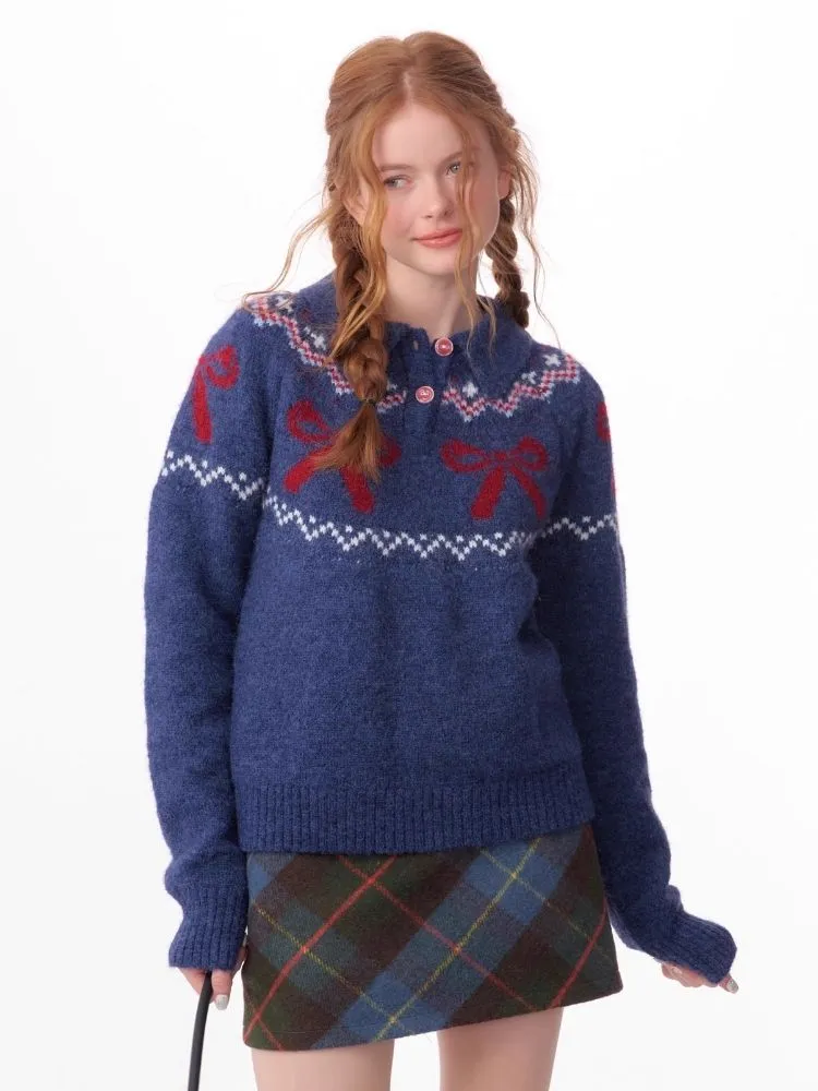 Soft and thick Fair Isle polo neck sweater【s0000006172】