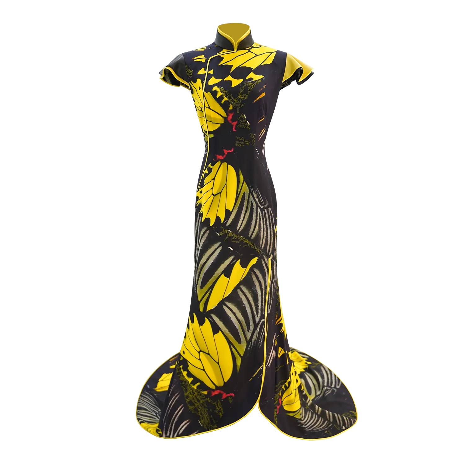 SPARKLE BY KAREN CHAN x Fung Yuen Butterfly Reserve【GOLDEN BIRDWING】100% Silk Cheongsam (Petal Sleeve) (金裳鳳蝶)