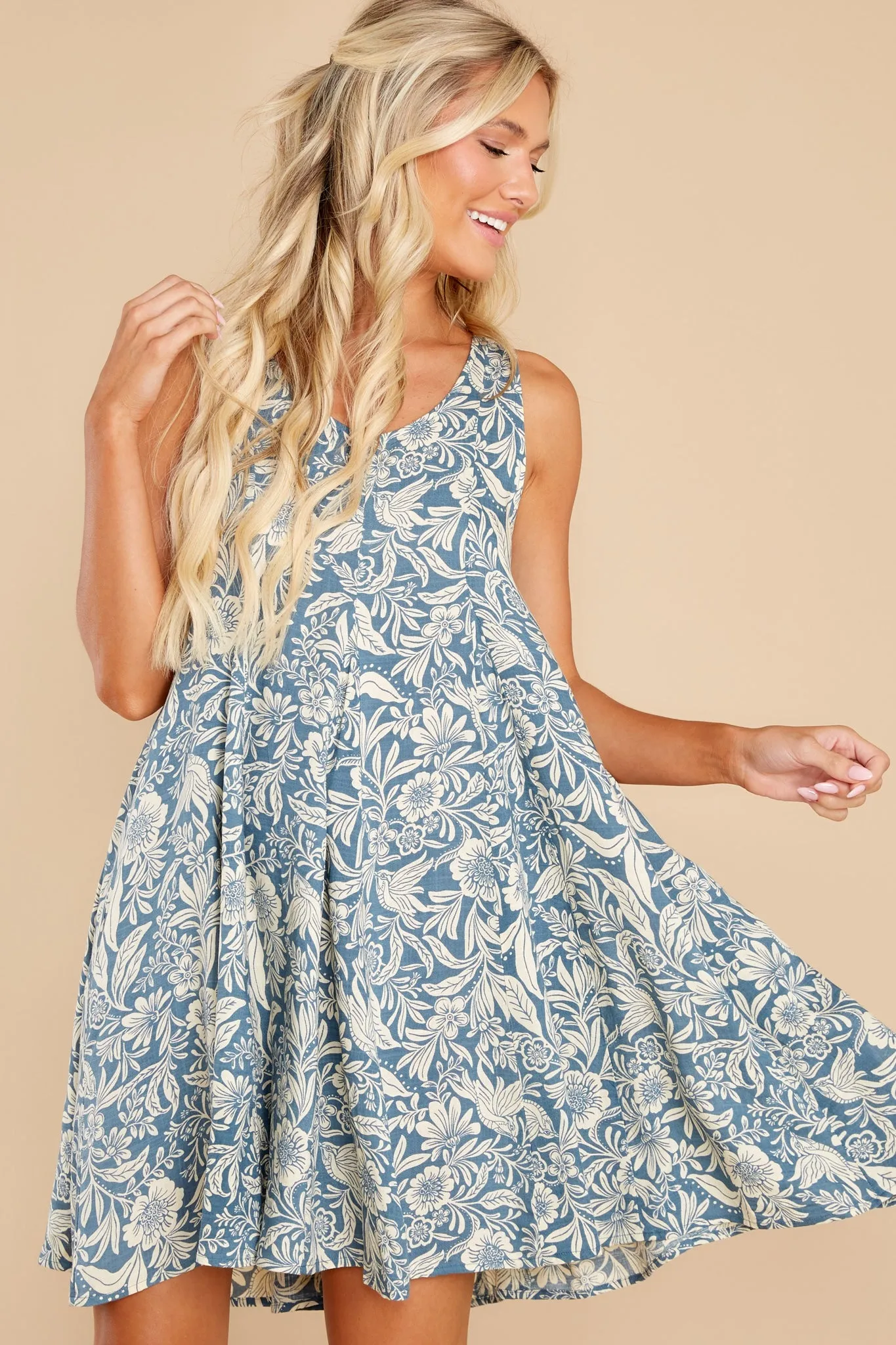 Stolen Moments Ash Blue Floral Print Dress