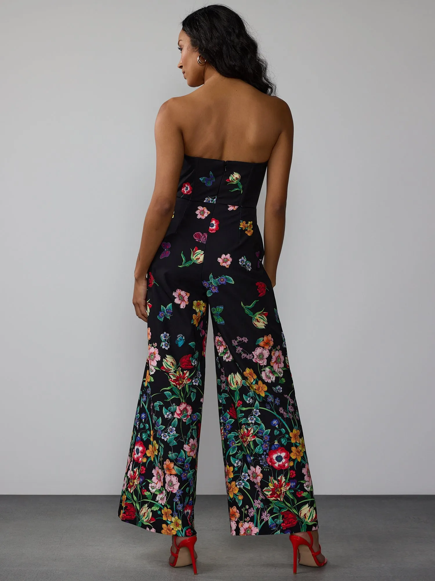 Strapless Gradient Floral Jumpsuit