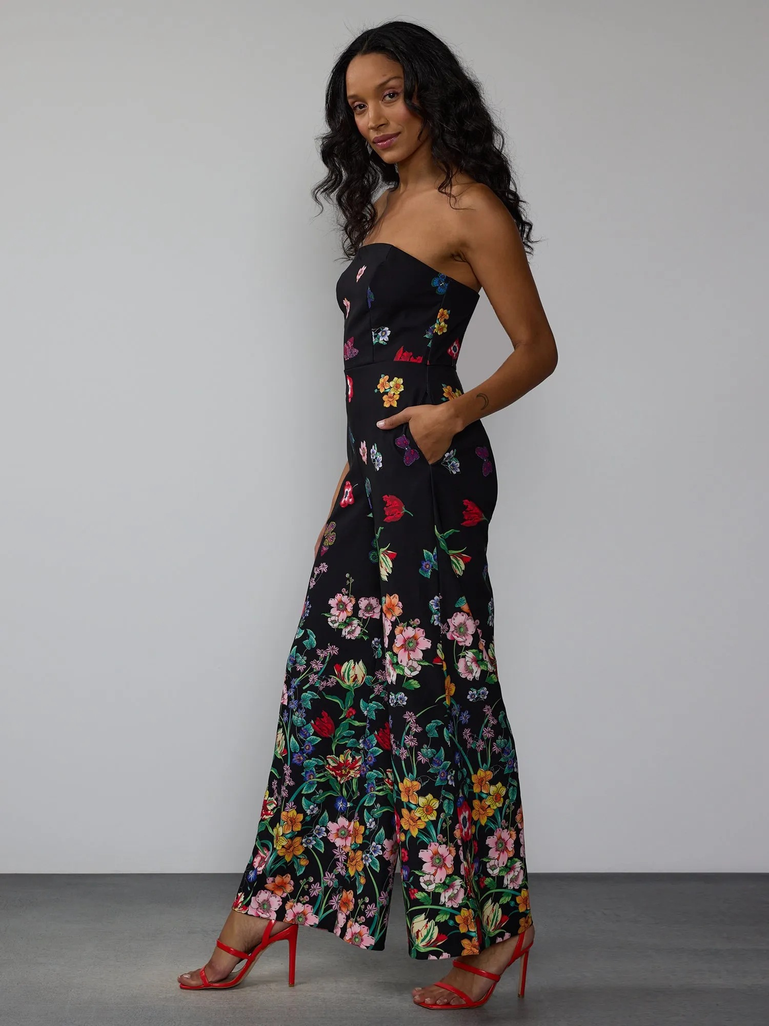 Strapless Gradient Floral Jumpsuit