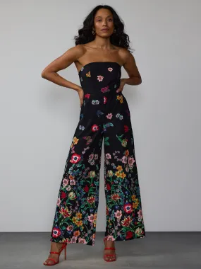 Strapless Gradient Floral Jumpsuit