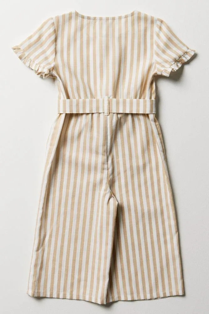 Stripe Belted Jumpsuit Natural