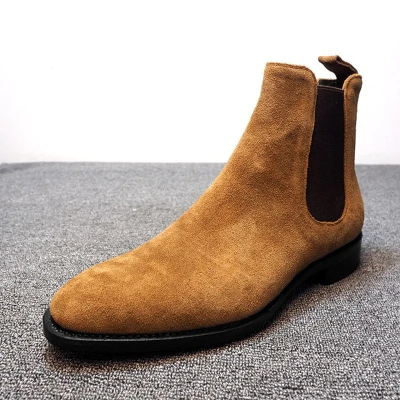 Suede Pointed Toe High-top Chelsea Boots for Men