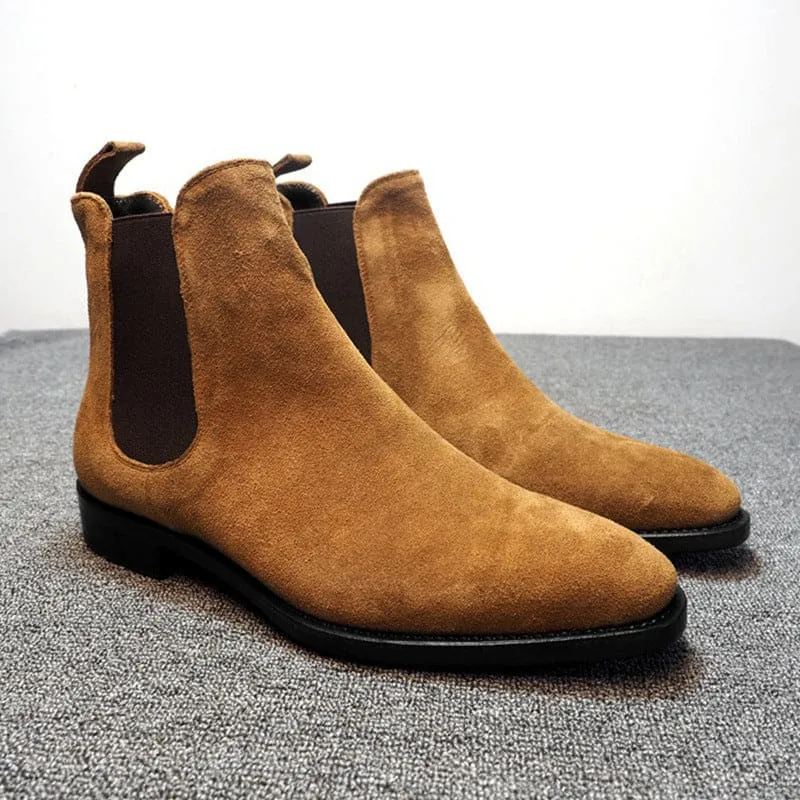 Suede Pointed Toe High-top Chelsea Boots for Men