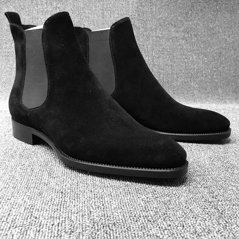 Suede Pointed Toe High-top Chelsea Boots for Men