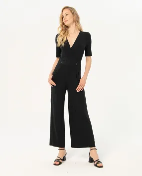 Surkana crossover neckline jumpsuit short sleeves black