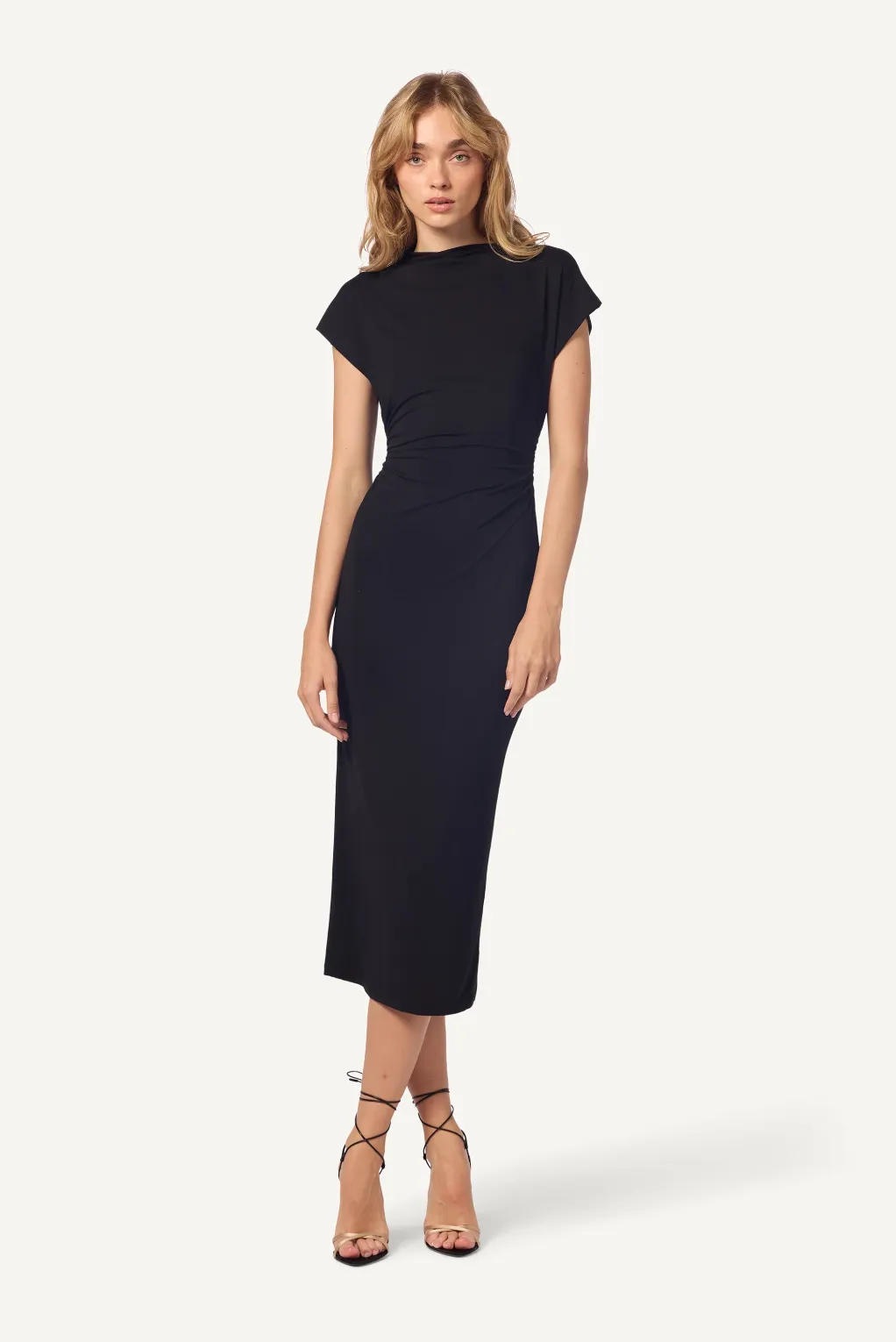 S/W SLOUCHY MOCK NK MIDI DRESS - BLACK