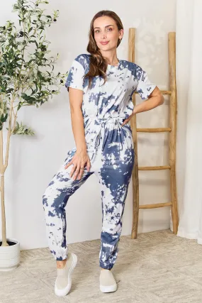 Tie-Dye Tee and Drawstring Waist Joggers Lounge Set