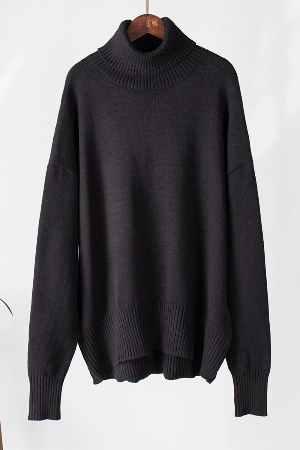 Turtle Neck Dropped Shoulder Sweater