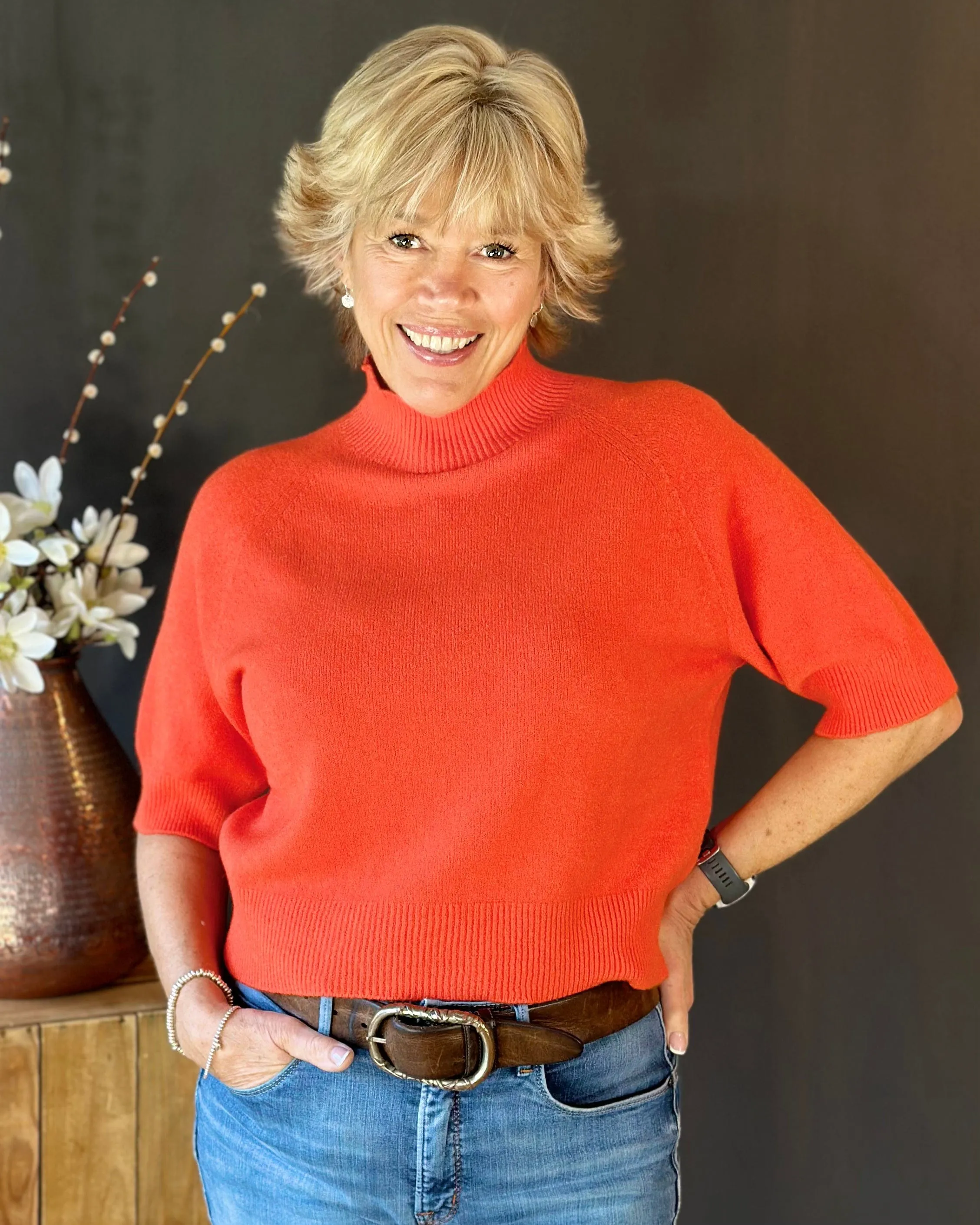 Turtleneck Short Sleeve Jumper - Orange