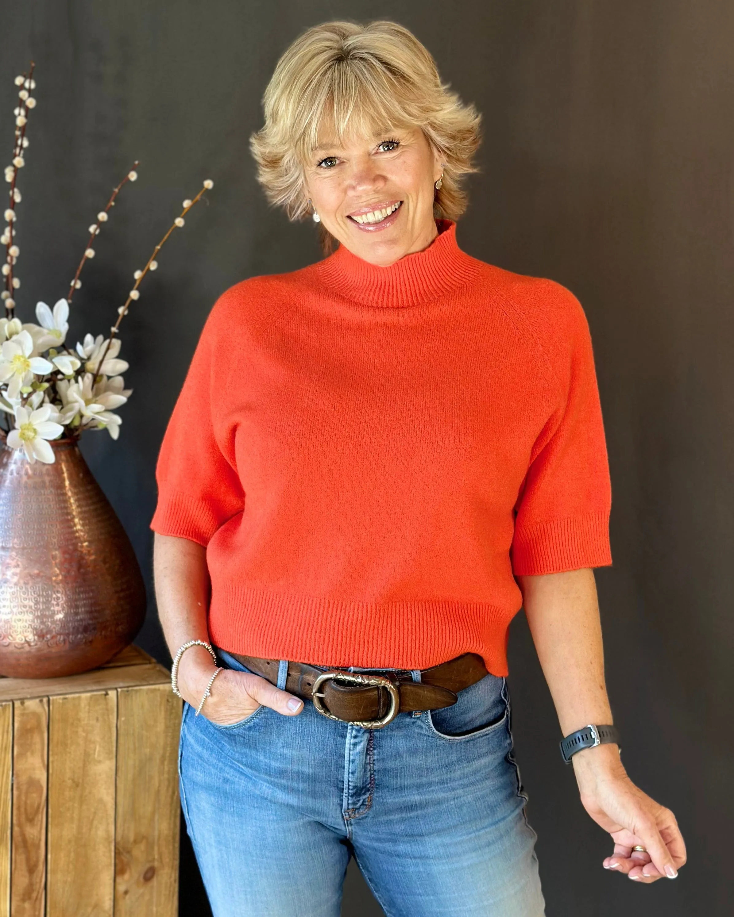 Turtleneck Short Sleeve Jumper - Orange