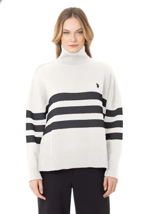 US POLO WOMENS STRIPED SWEATER IN BLACK AND WHITE