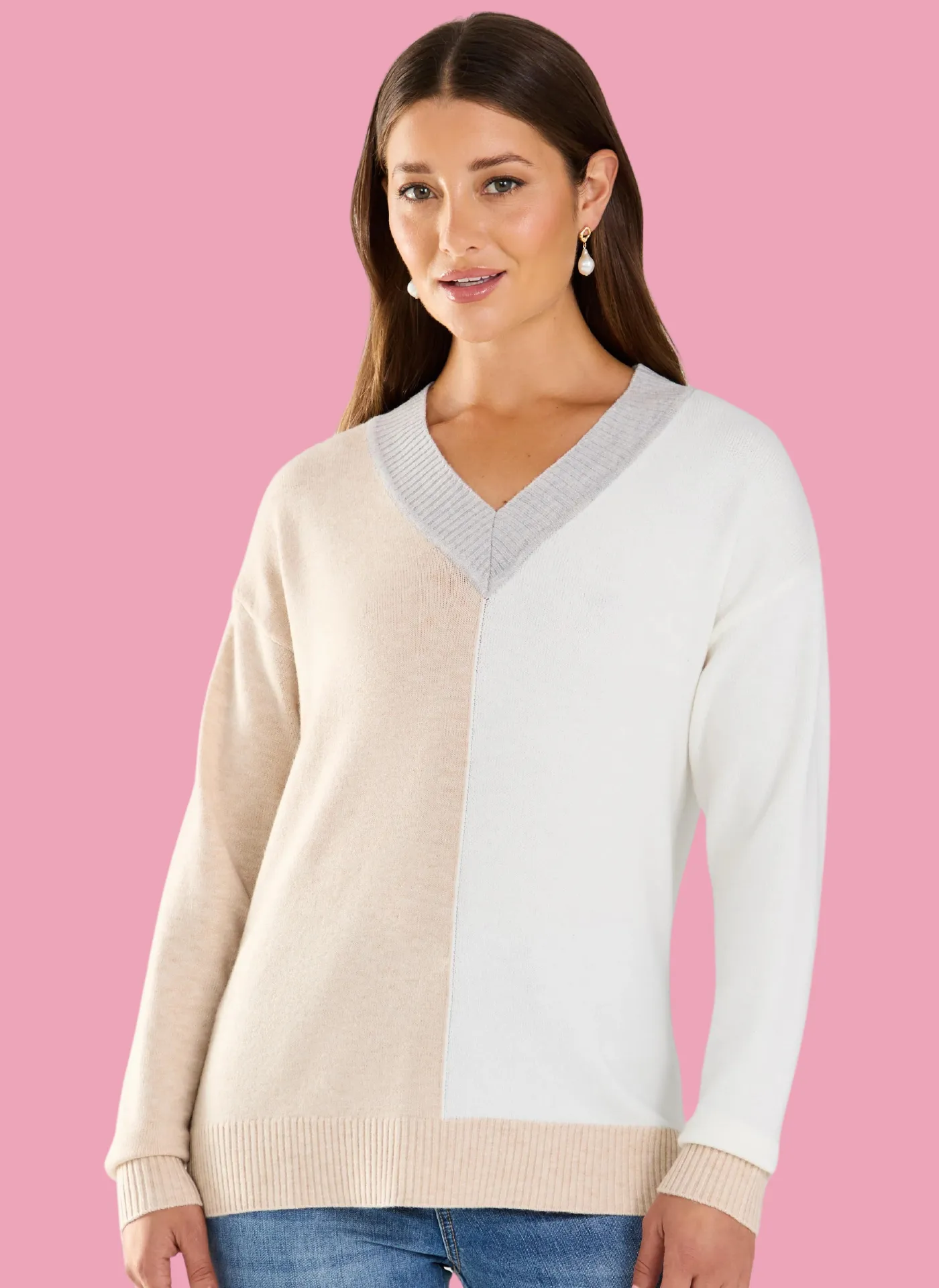 V-Neck Colorblock Sweater