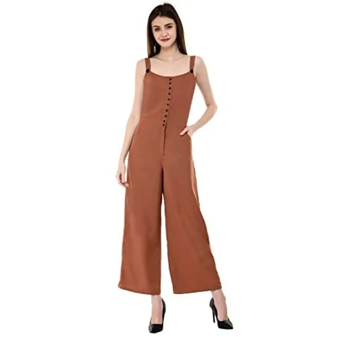 V&M Rust Color Crepe Designer Front Button Open Shoulder Strap Jumpsuit for Women (vm198)