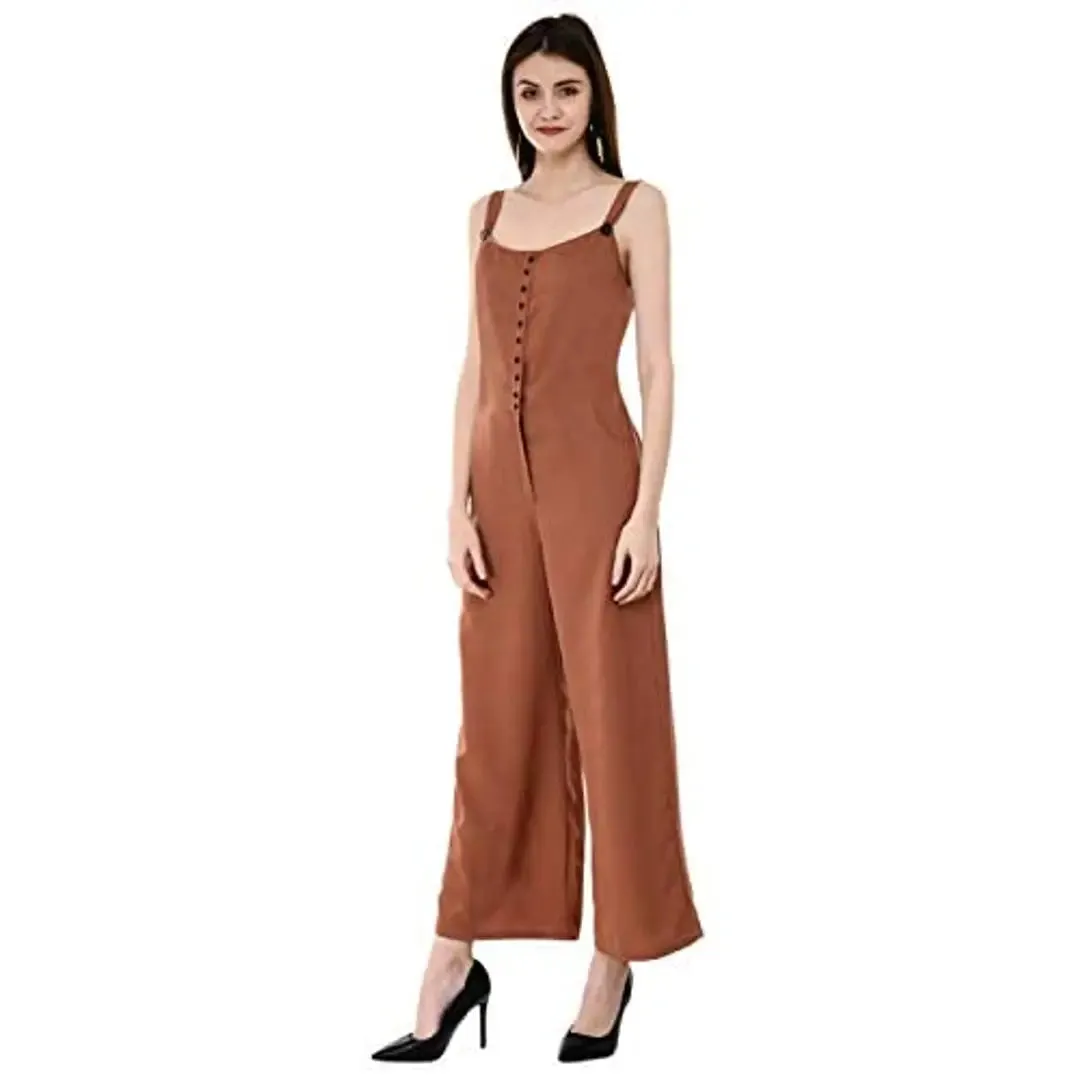 V&M Rust Color Crepe Designer Front Button Open Shoulder Strap Jumpsuit for Women (vm198)