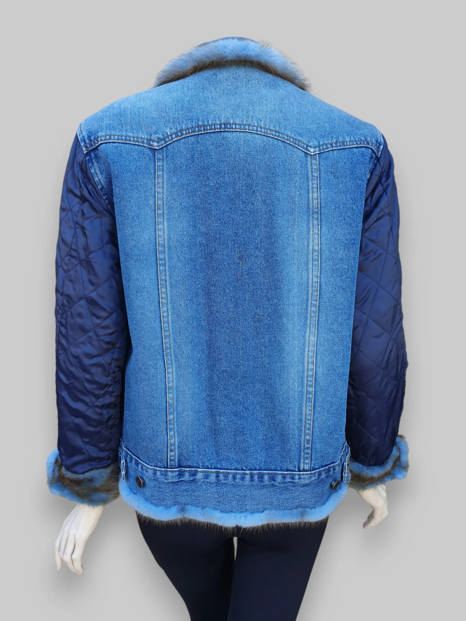 Vintage Denim and Blue-Dyed Mink Lined Jacket -Medium