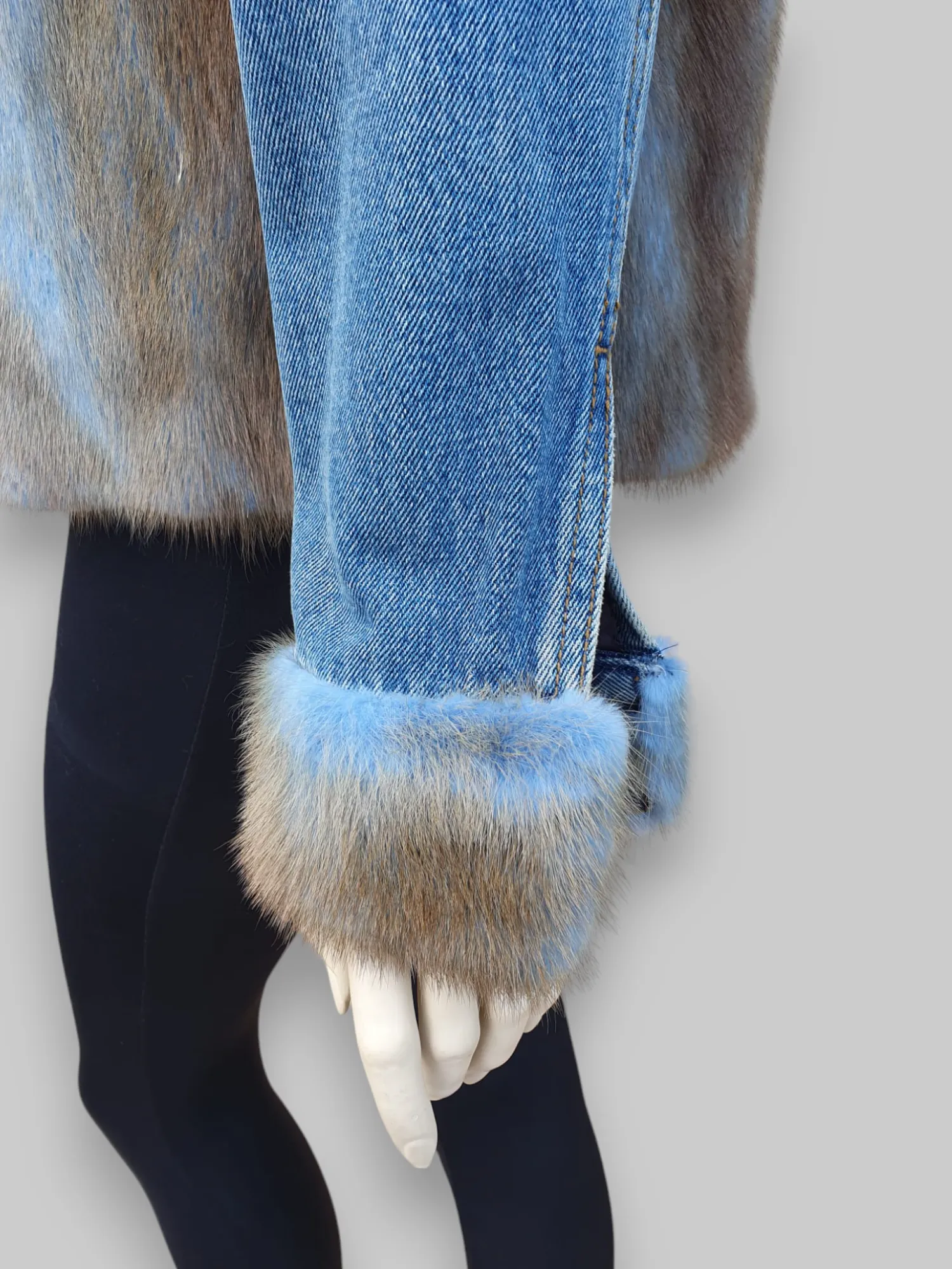 Vintage Denim and Blue-Dyed Mink Lined Jacket -Medium