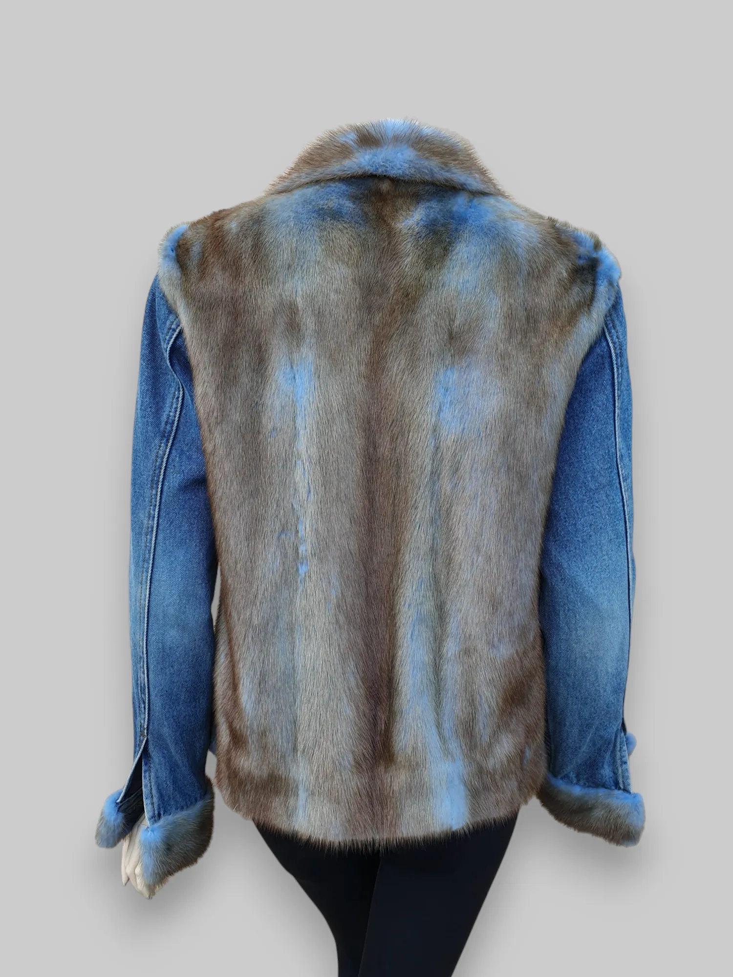 Vintage Denim and Blue-Dyed Mink Lined Jacket -Medium