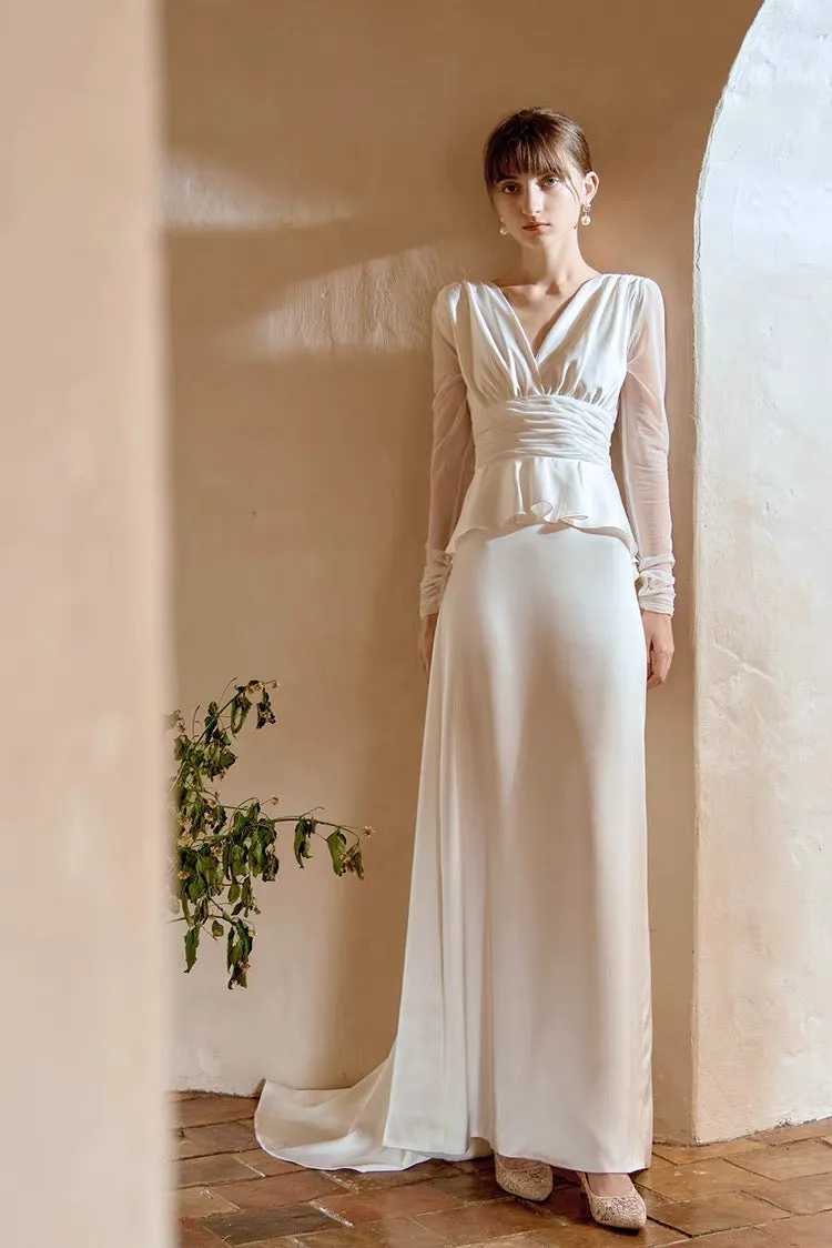 Vintage Silk GeorgetteWedding Dress with Long Sleeves