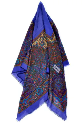 Vintage Yves Saint Laurent Wool Challis Oversized Jewel Tone YSL Scarf 53"