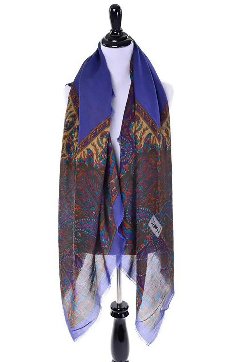 Vintage Yves Saint Laurent Wool Challis Oversized Jewel Tone YSL Scarf 53"