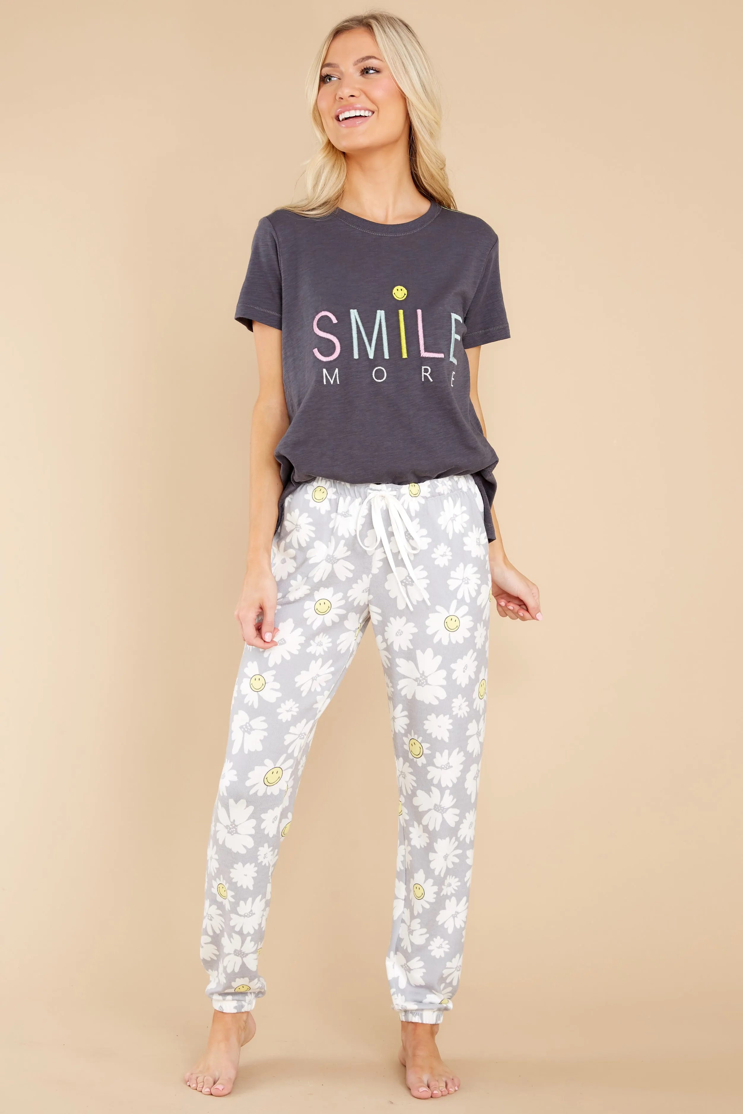 Wear A Smile Grey Print Joggers