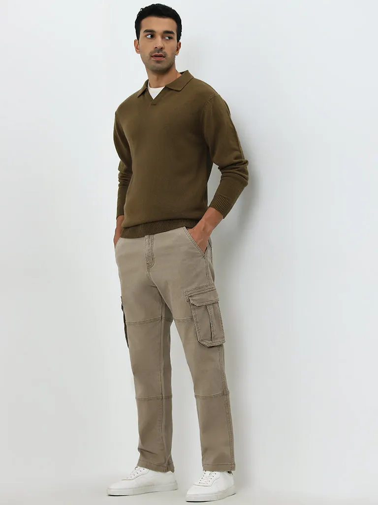 WES Casuals Tan Knitted Relaxed-Fit Sweater