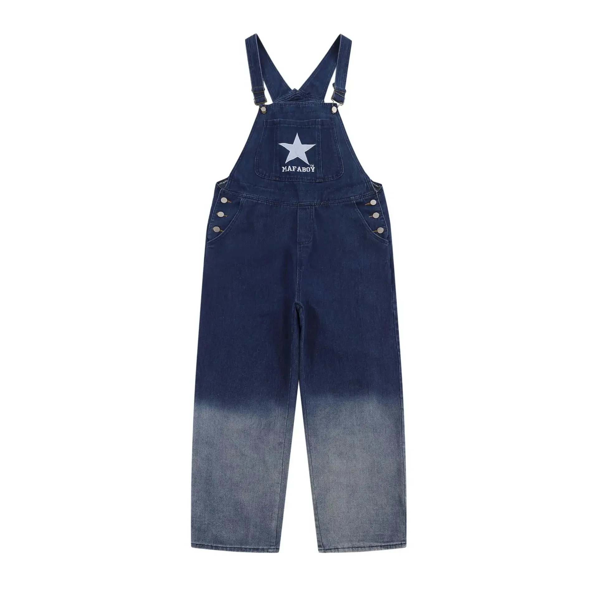 Wiaofellas  -  Tie Dye Gradient Star Embroidered Denim Overalls For Men And Women Loose Casual Suspender Jumpsuit Streetwear Jeans Trousers