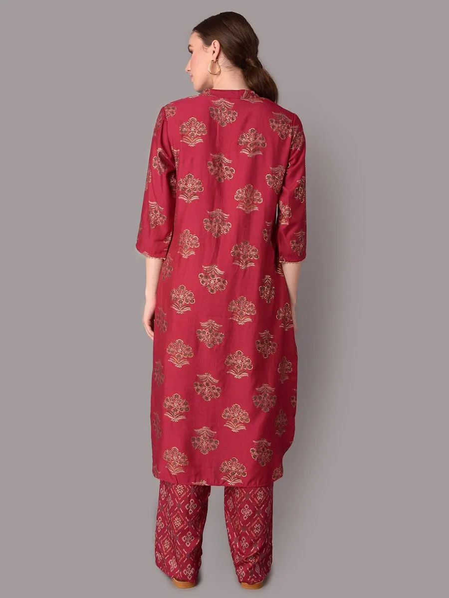 Women Pink Floral Printed Kurta With Comfort Pant