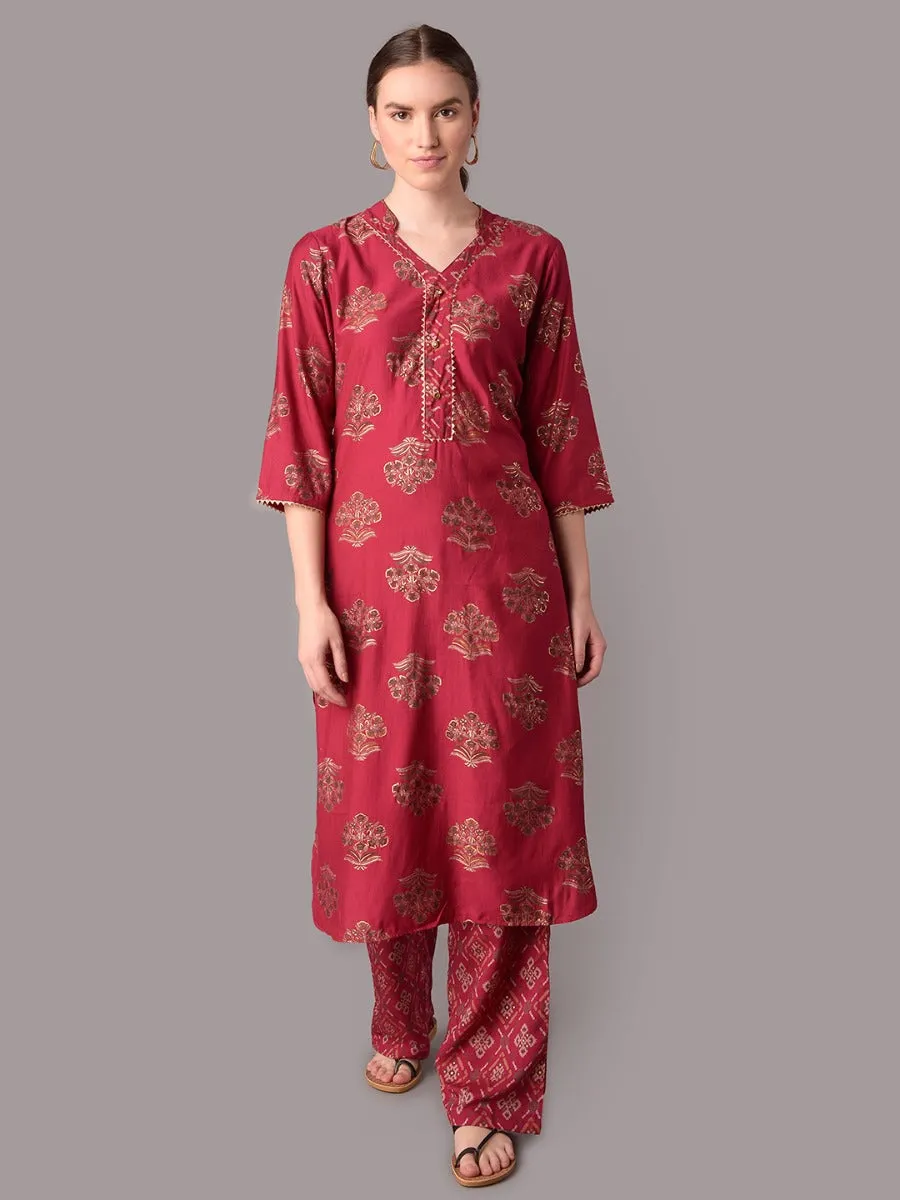 Women Pink Floral Printed Kurta With Comfort Pant