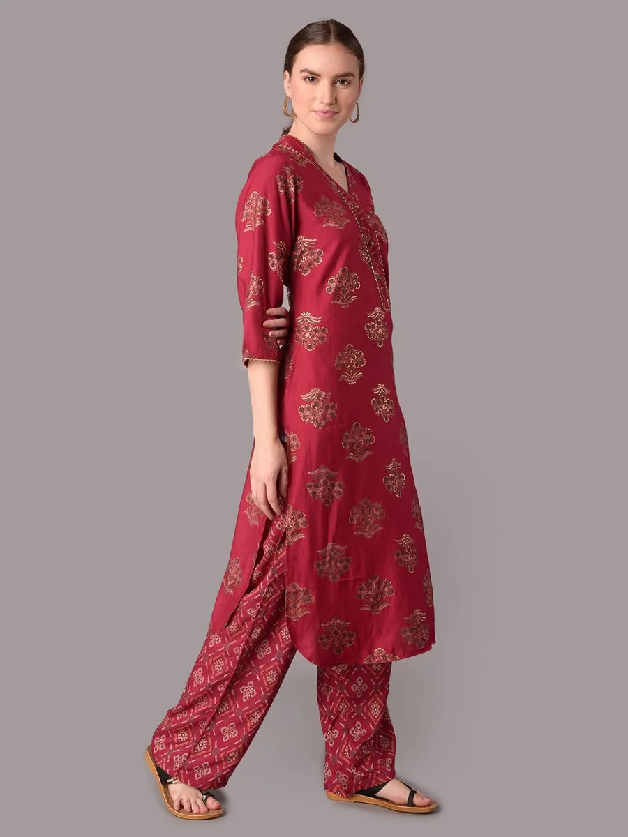 Women Pink Floral Printed Kurta With Comfort Pant