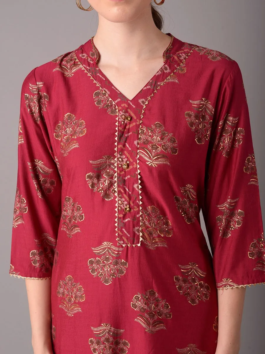 Women Pink Floral Printed Kurta With Comfort Pant