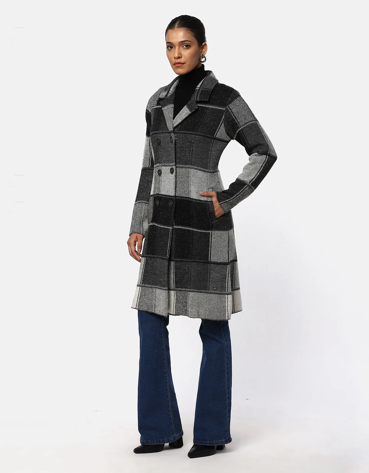 Women Woolen Double Breasted Long Coat