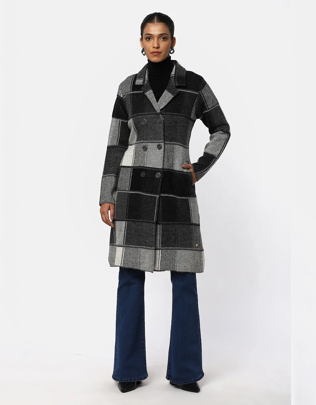 Women Woolen Double Breasted Long Coat