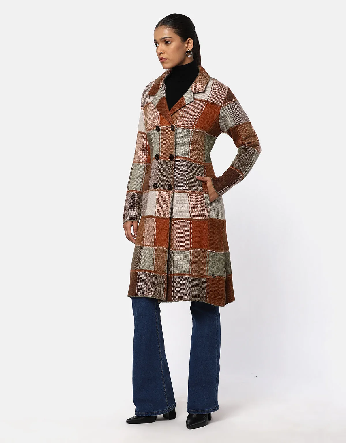 Women Woolen Double Breasted Long Coat